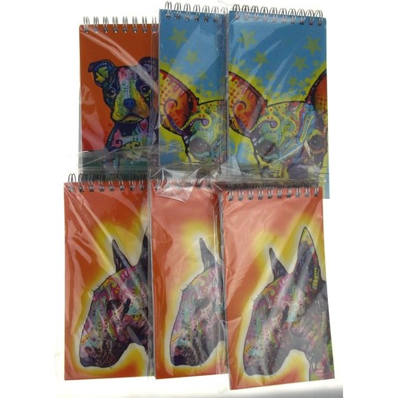 Dean Russo Art Lot 6 Spiral Notepads Dog Themed Chihuahua Pitbull Colorful Gift - Picture 2 of 2
